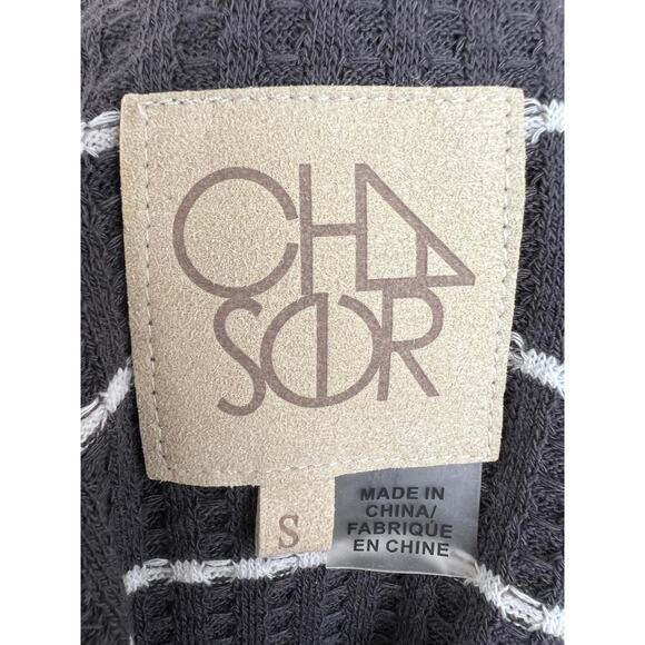 CHASER Gray White Striped Long Sleeve Waffle Knit Women's Top Size S Small - Picture 7 of 9